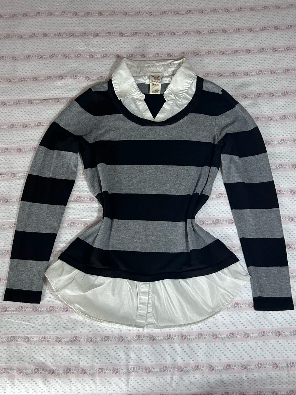 Faded Glory Black and Gray Striped Layered-Look Sweater